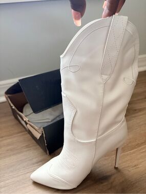 Fashion Nova White Western Stiletto Boot